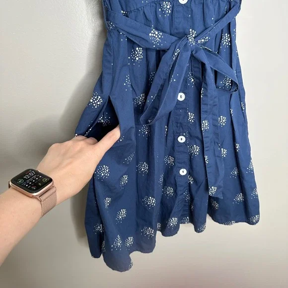 Tullette Women's XS Blue White Dot Print‎ Short Sleeve Button Down Belted Dress - Picture 5 of 10